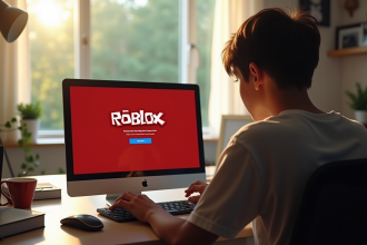 Adolescent frustré devant un ordinateur avec erreur Roblox 429