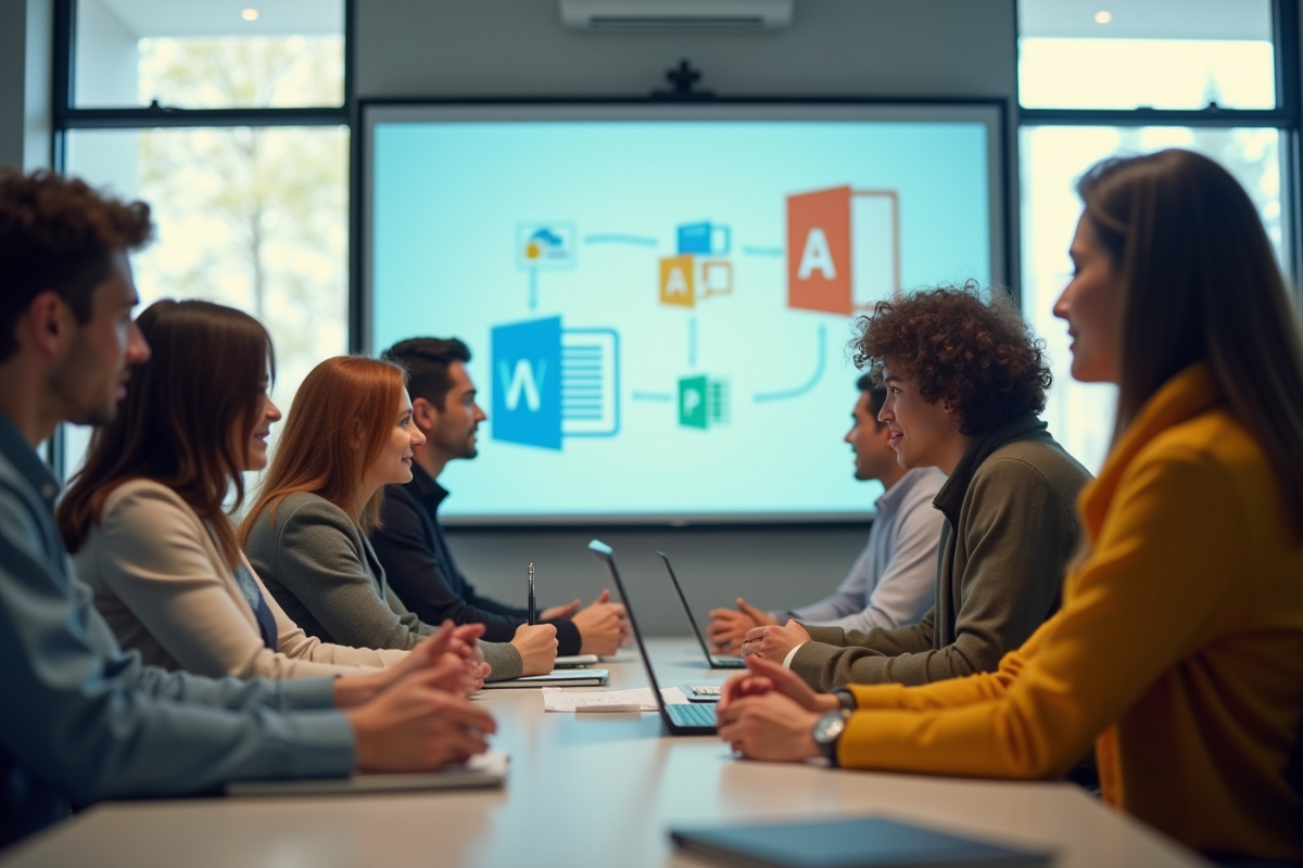 Groupe de personnes collaborant autour d une formation Office