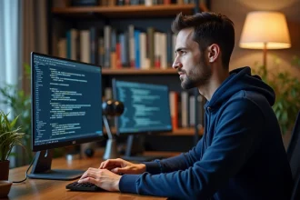 Développeur Python installant pip avec Python 3 sur macOS dans un bureau à domicile