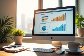 Espace de travail moderne avec écran d'analyse SEO lumineux