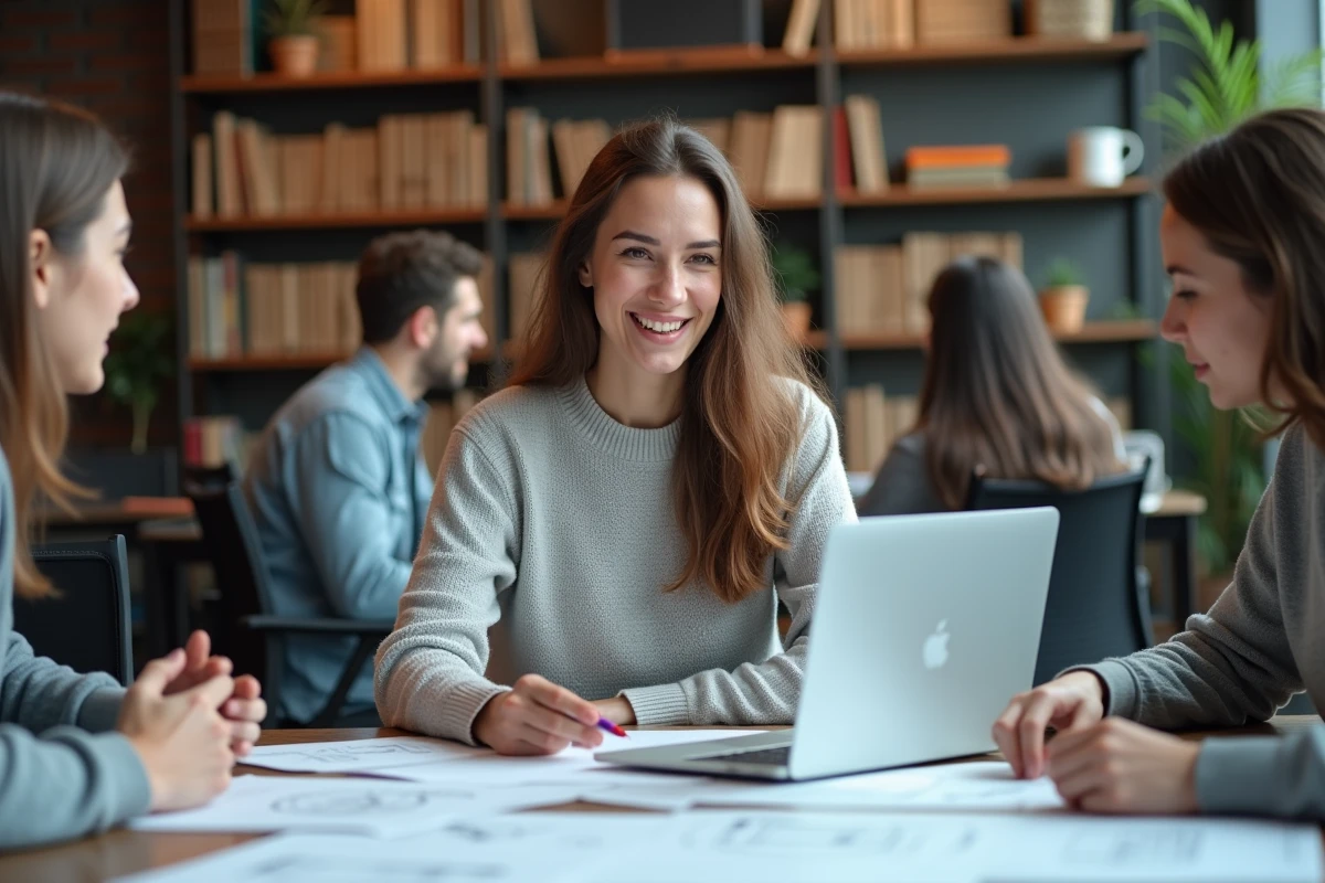 Jeune femme ingenieur en discussion technique en espace collaboratif
