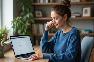 Femme en bureau à domicile gérant comptes utilisateur