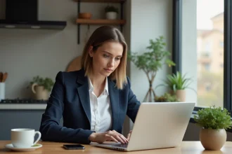 Jeune femme professionnelle effectuant un paiement en ligne à la maison
