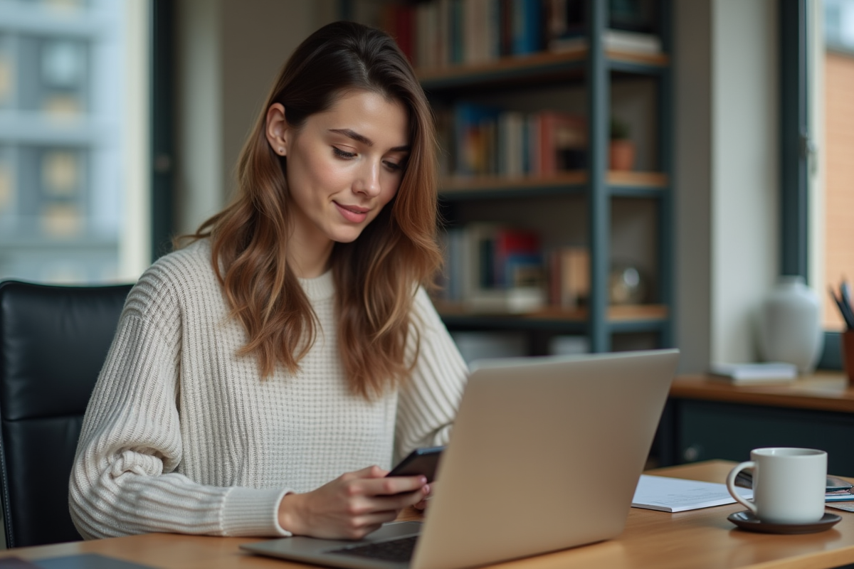 Jeune femme utilisant son smartphone pour entrer un code de sécurité