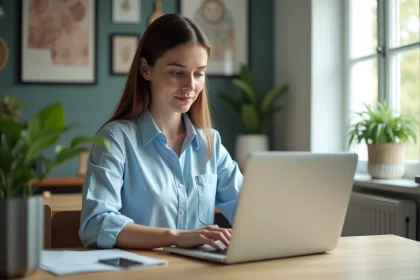 Femme en train d'uploader une image sur son ordinateur