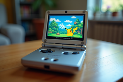 Console Game Boy Advance affichant un jeu Pokémon en gros plan