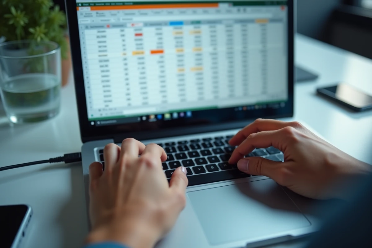 Gros plan sur des mains pressant un raccourci clavier pour figer des lignes et colonnes dans une feuille Excel