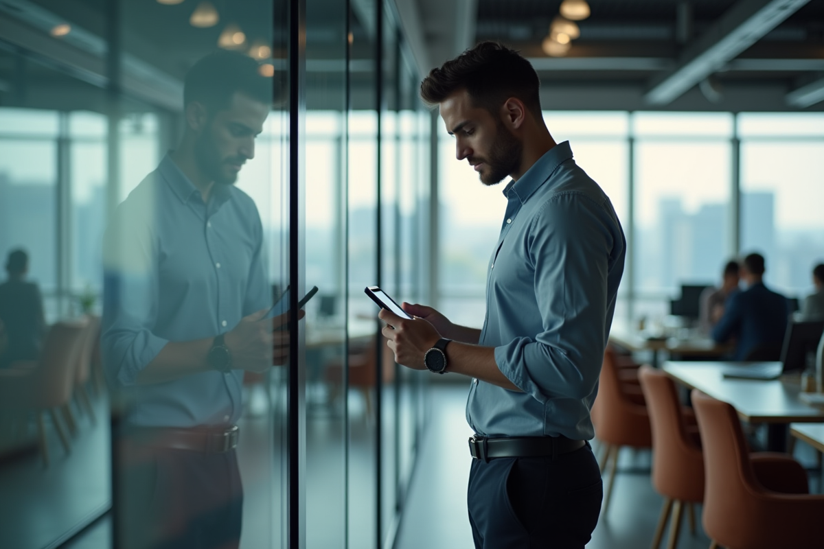 Homme analysant des données dans un espace de coworking