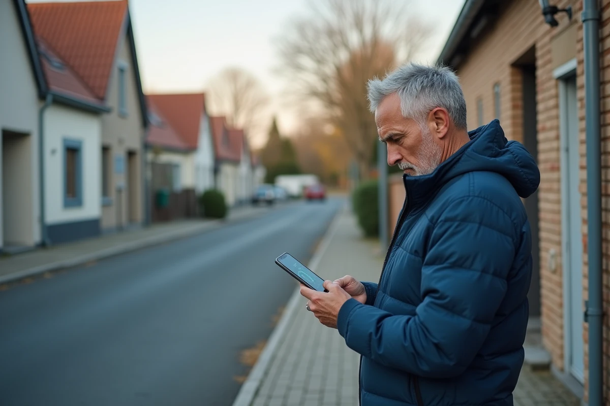 Homme vérifiant la carte de couverture réseau dans le quartier