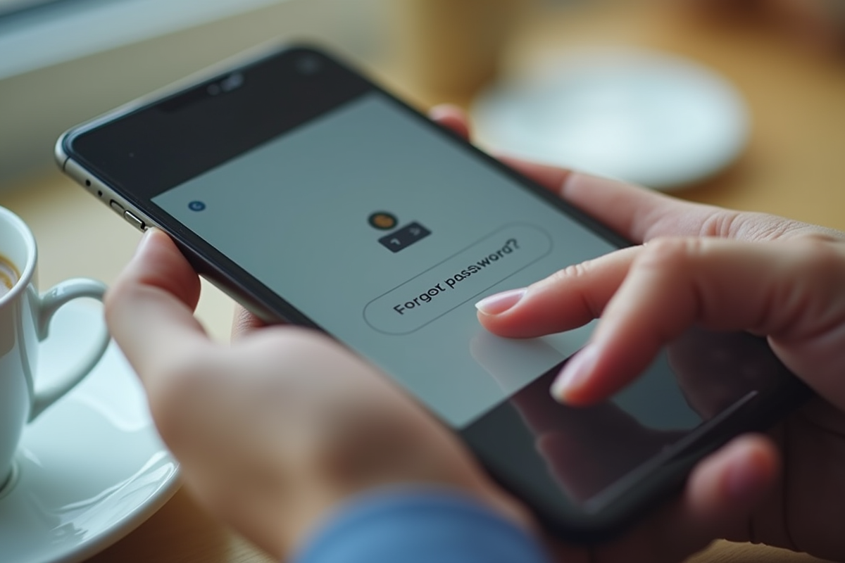 Mains tenant un smartphone avec lien mot de passe oublié