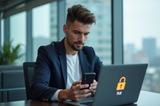 Jeune homme professionnel utilisant un smartphone Android