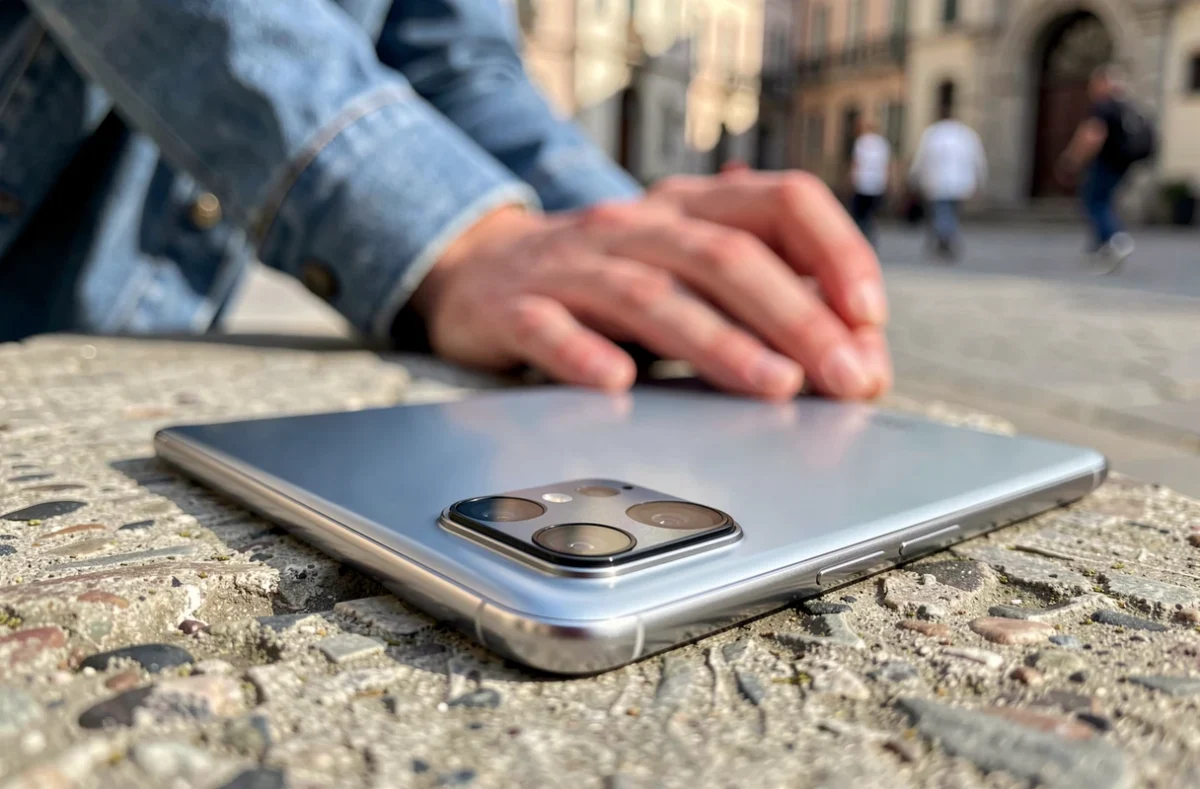 Gros plan sur le module caméra du Samsung Galaxy S25 Ultra posé sur du béton, symbolisant ses capacités vidéo avancées